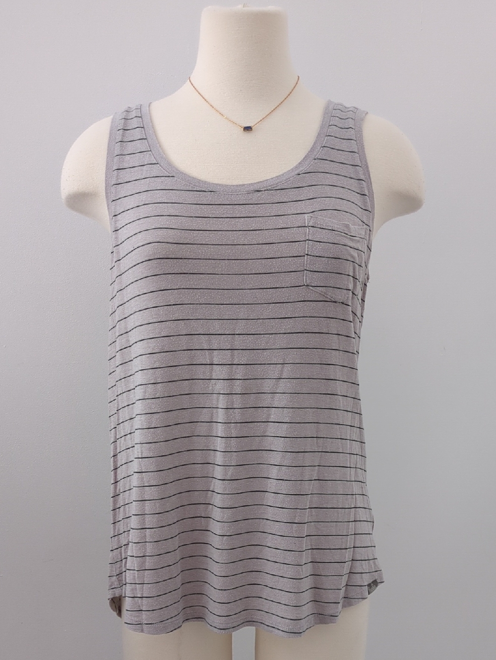 Prana Grey Striped Pocket Tank Top